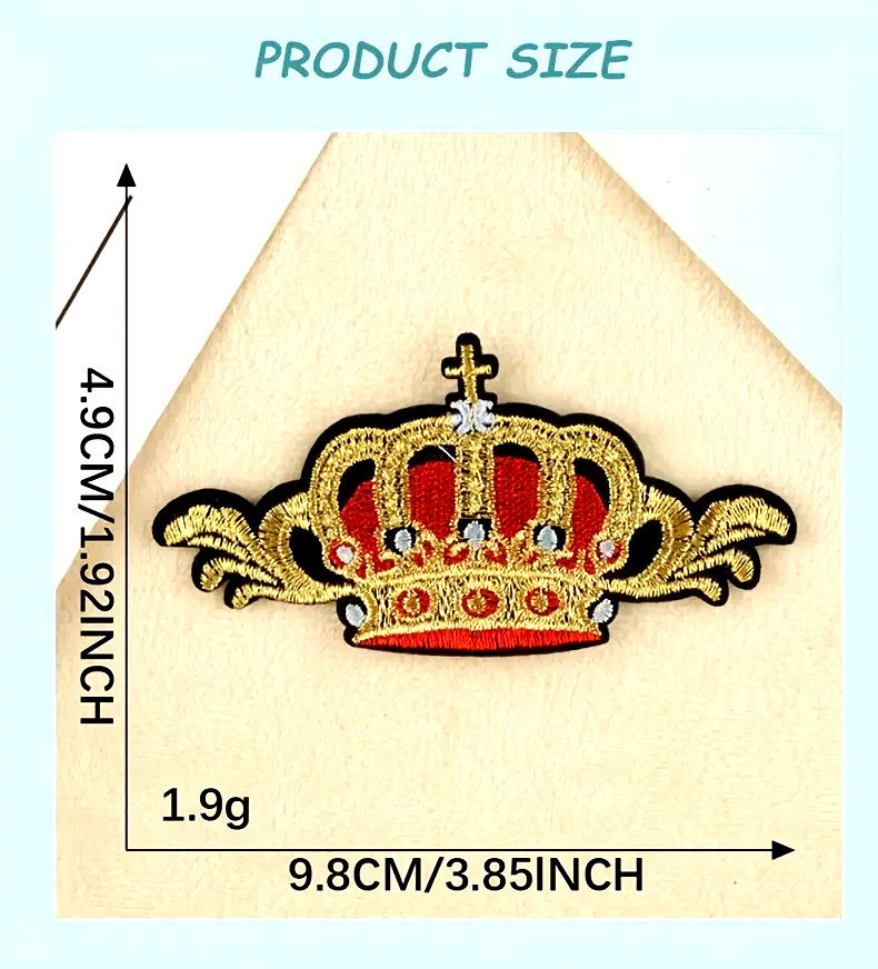 Multicolor Crown Embroidered iron on Patch 3 +3/4 x 1+7/8 inch