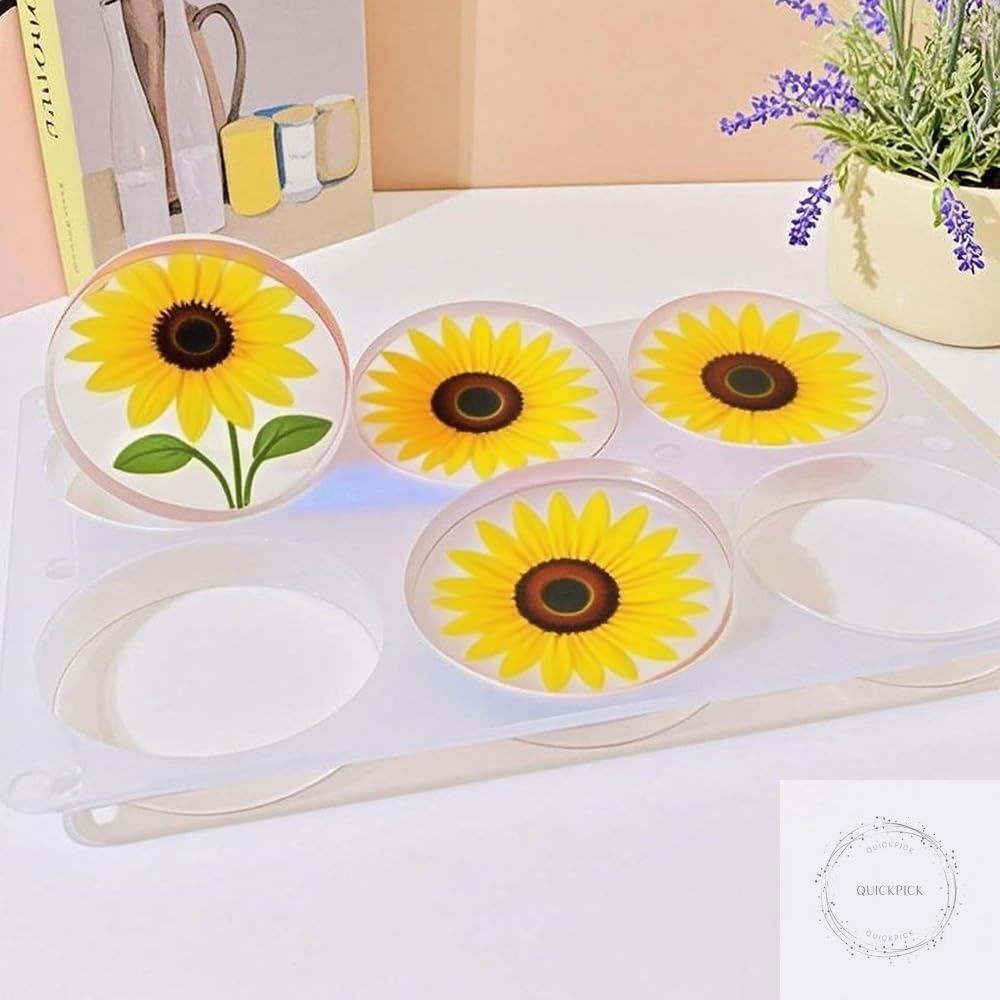 6-Cavity Deep Round Coaster Silicone Molds for Epoxy Resin 4 Inches Coaster Resi
