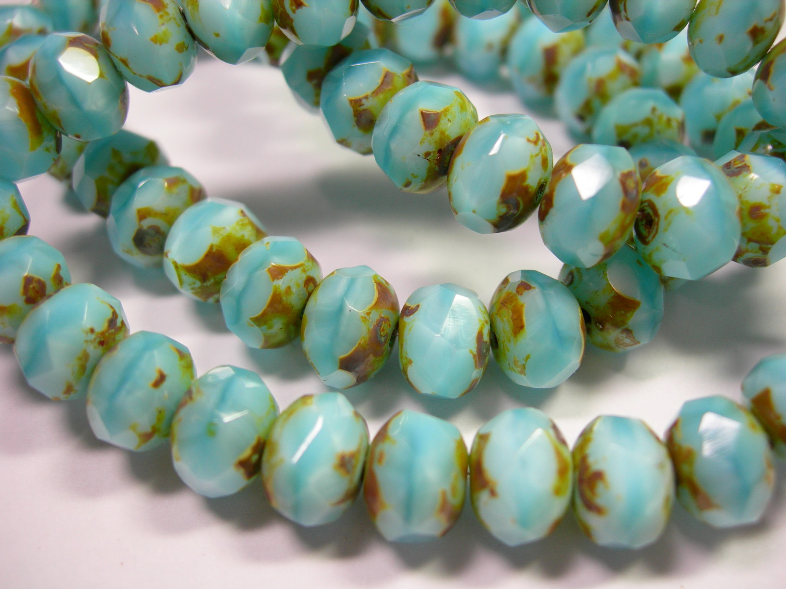 25 8x6mm Baby Blue Picasso Czech Fire polished Rondelle beads