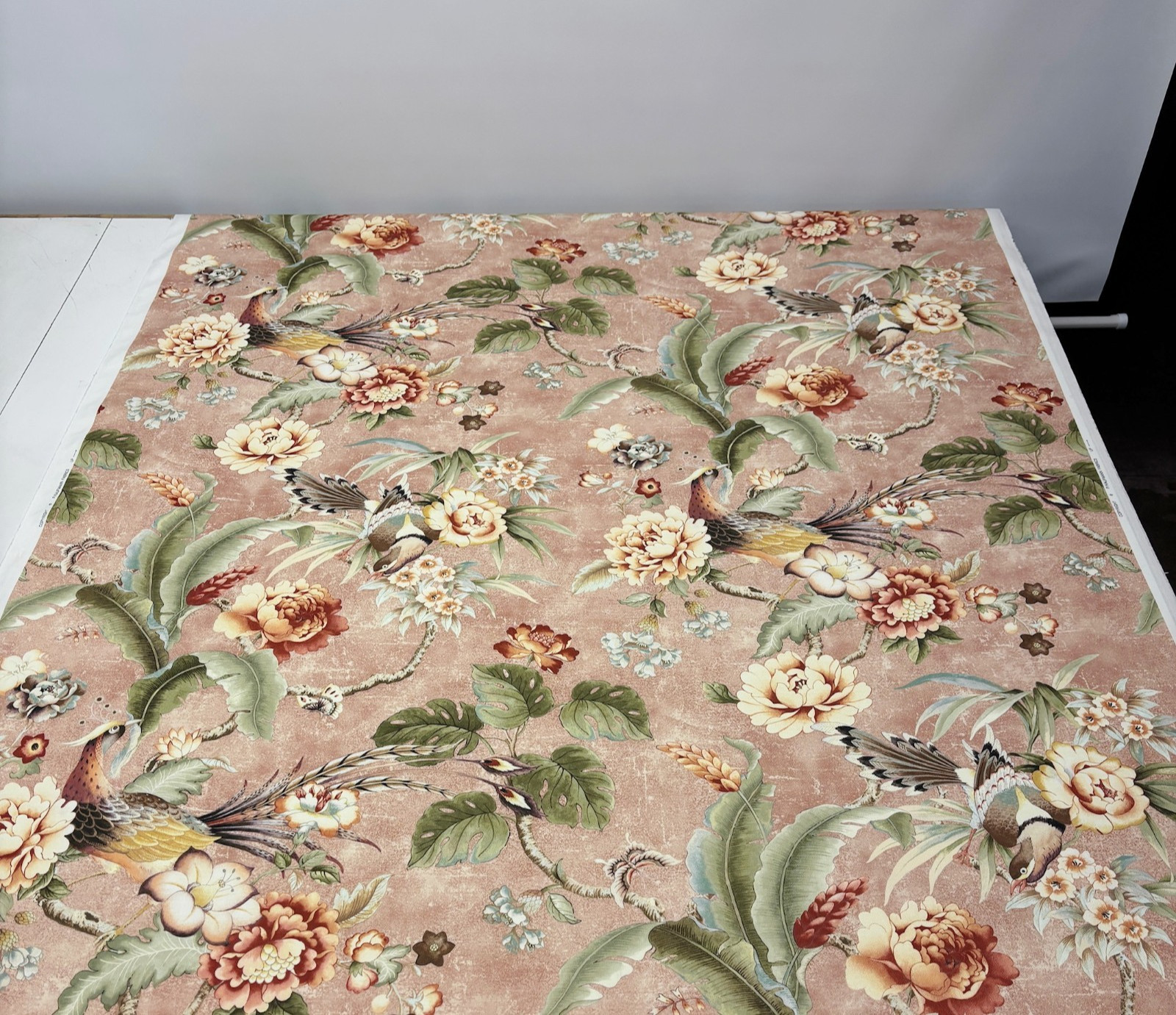 P KAUFMANN PASSERINE PAVILLION BLUSH PINK GREEN BIRD FLORAL FABRIC BY YARD 54″W