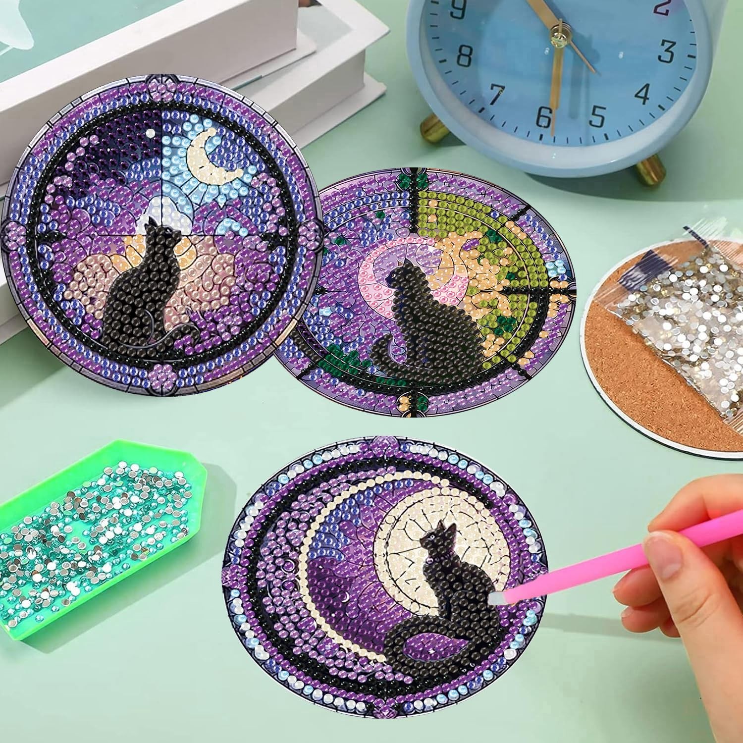 Diamond Art Coasters Kits for Adults – 6 PCS Cat DIY Coaster Diamond Art Kit wi,