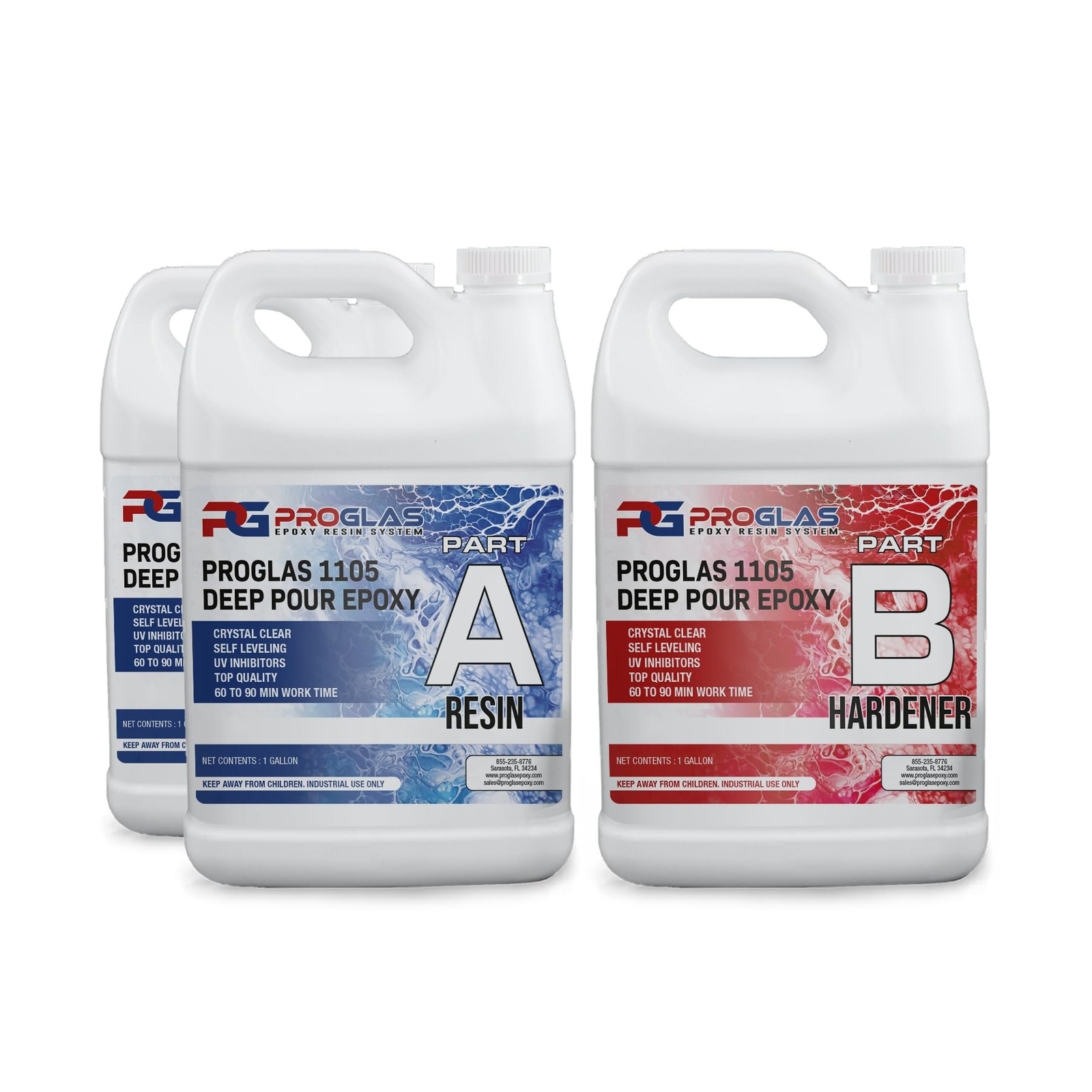 ProGlas 1105 Deep Pour Epoxy Resin Kit – 3 Gallon – Premium 2:1 Ultra Clear L…