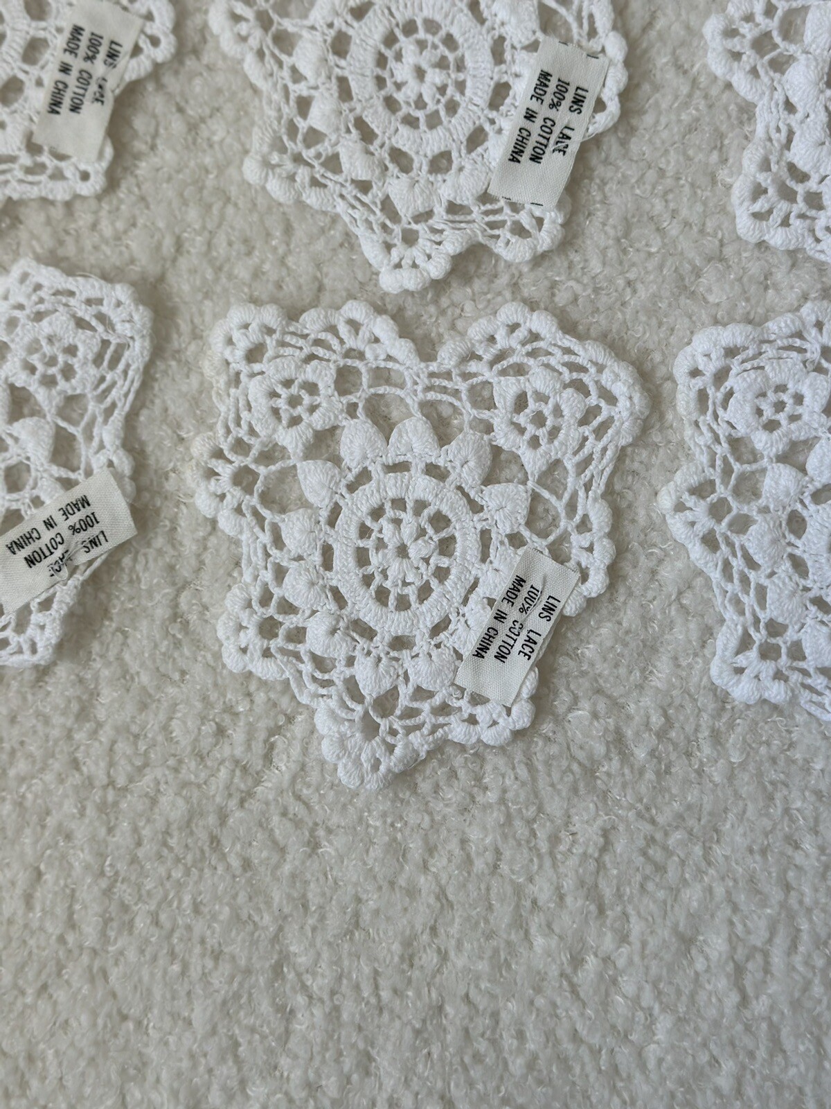 4 Inch White Heart Shapes Crochet Lace Doilies 12 Count