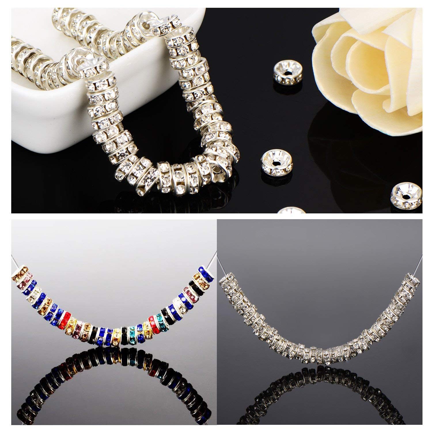 100-Pcs Allb Rondelle Spacer Beads 8mm Silver Czech Crystal