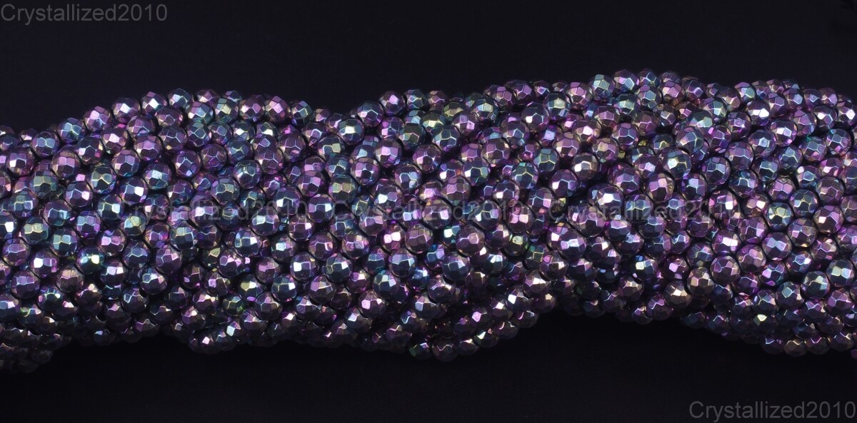Angel Aura Hematite Gemstone Faceted Round Beads 2mm 4mm 6mm 8mm 10mm 12mm 15.5″