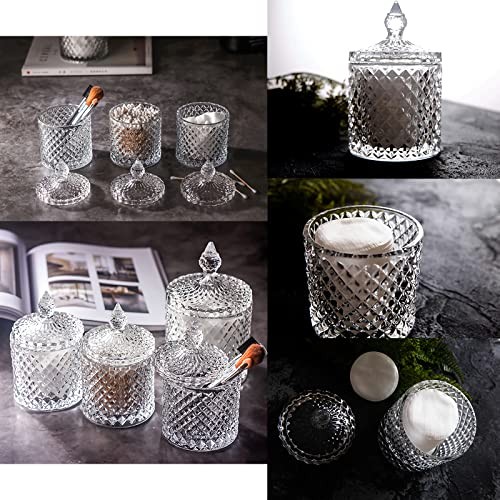 2 Pack Qtip Holder Thick Glass Apothecary Jars with Lid 10 oz (2 pack) Clear