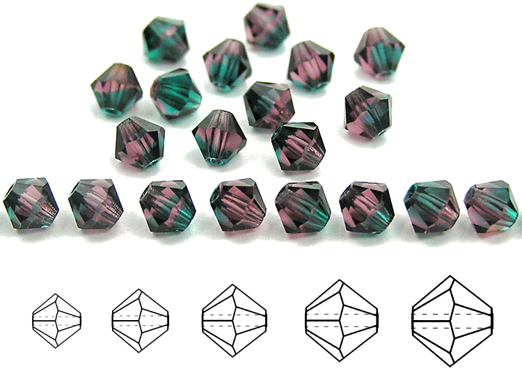 Czech Bicone Crystal Beads Thistle 2tone purple green Rondelle Diamond