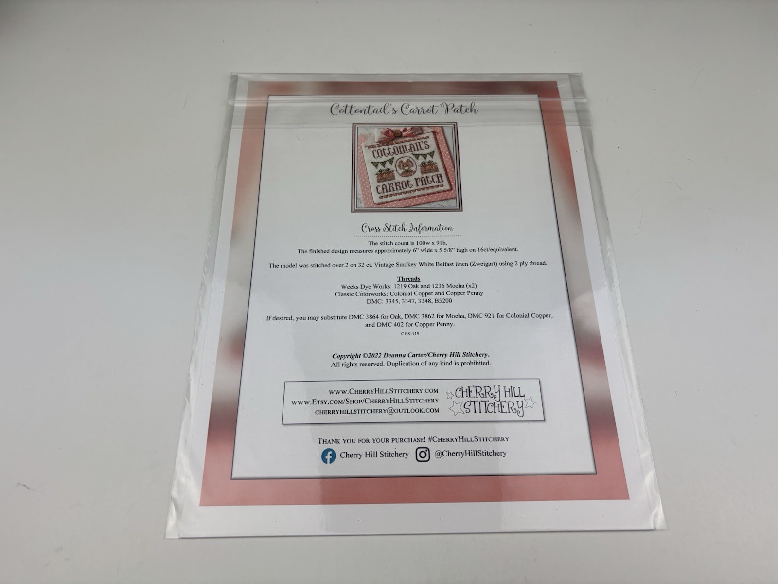 Cherry hill stitchery Cottontail’s Carrot Patch Counted Cross Stitch Pattern 7S