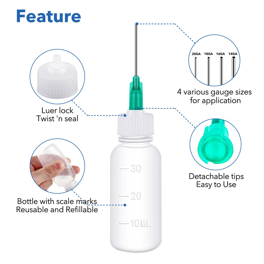 30ml Empty Plastic Squeezable Dropper Bottles Fine Tip Glue Applicators Set