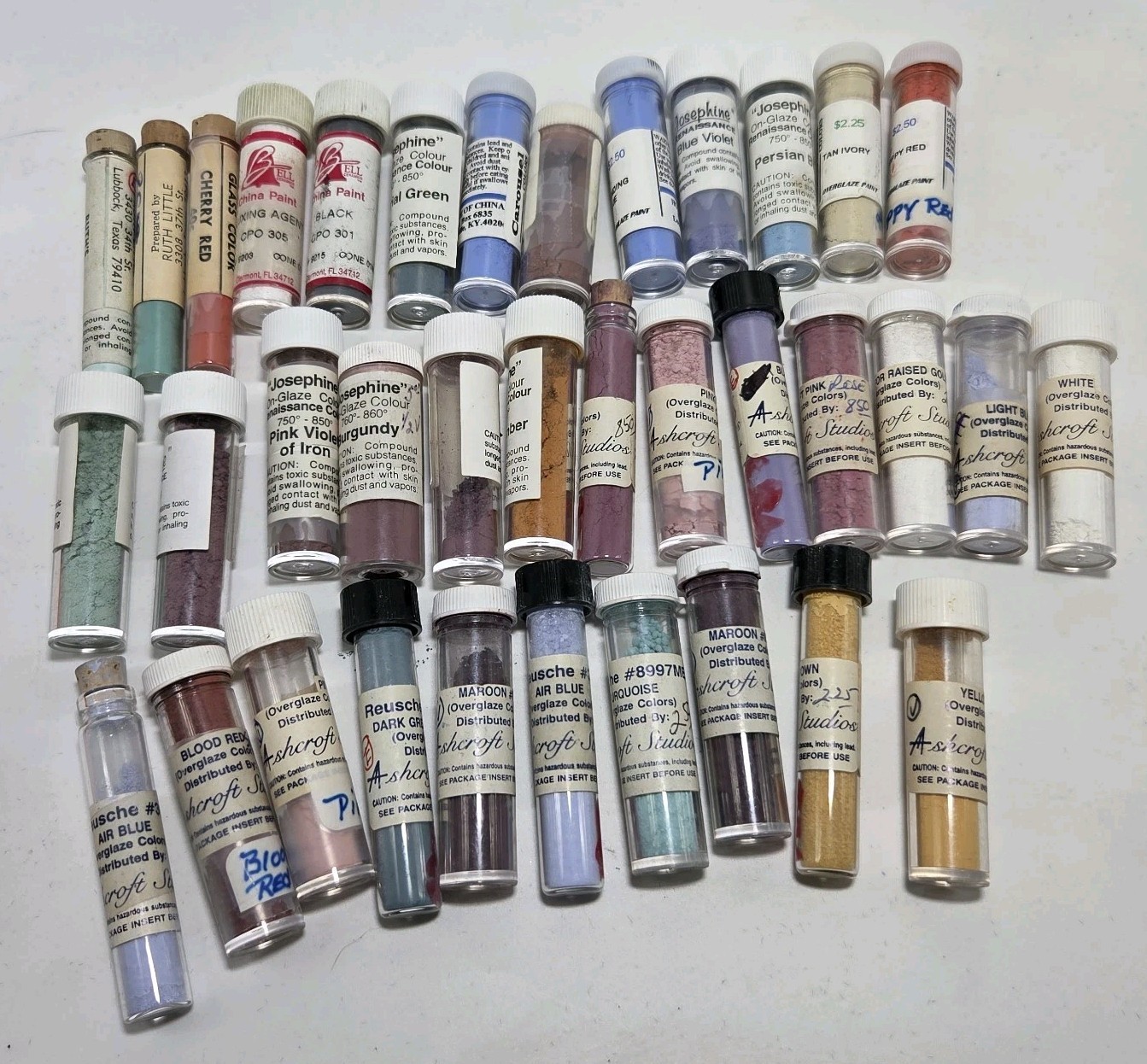 VTG Lot Of 36 China Paint Porcelain Dry Powder Various Manufacturers Ashcroft