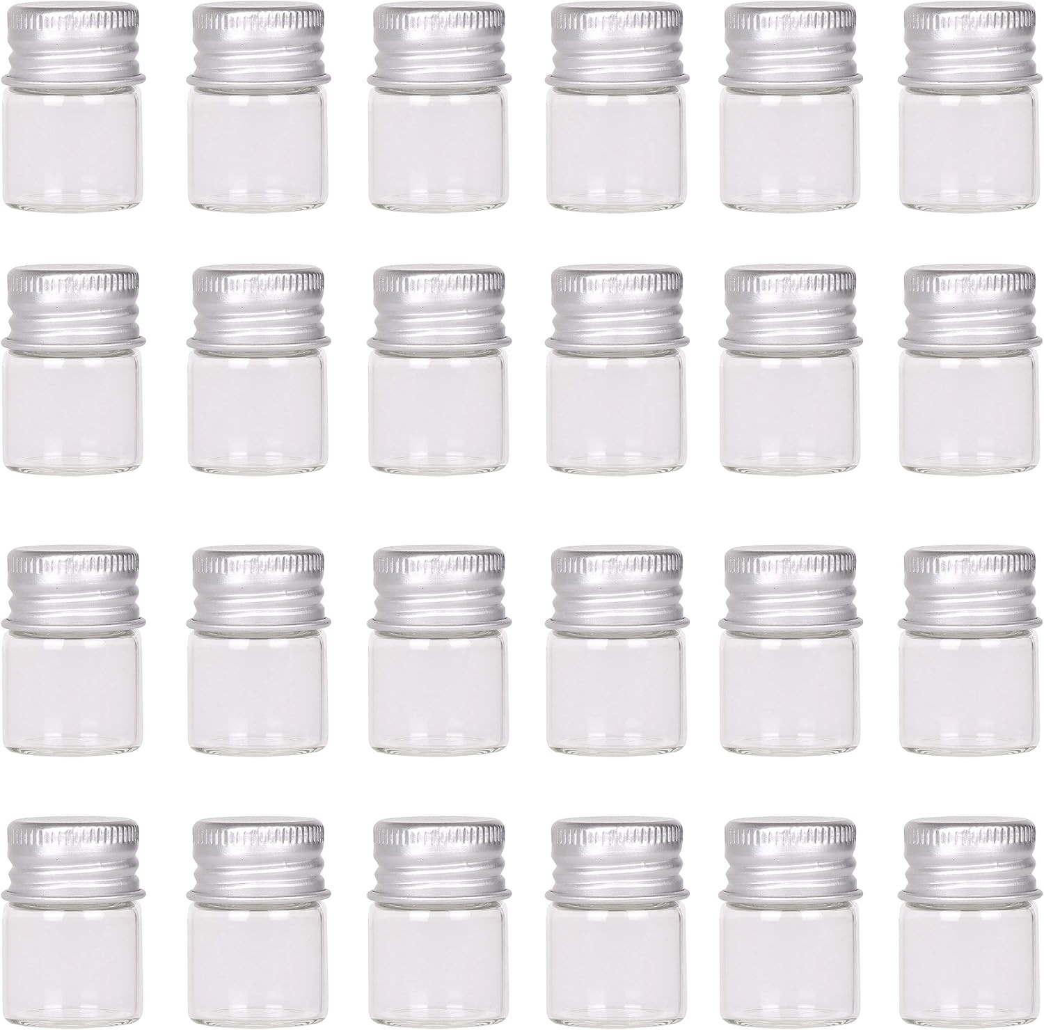 Maxmau Mini Glass Bottles with Screw Caps 5Ml 24 Sets Aluminum Top Metal Lids 5