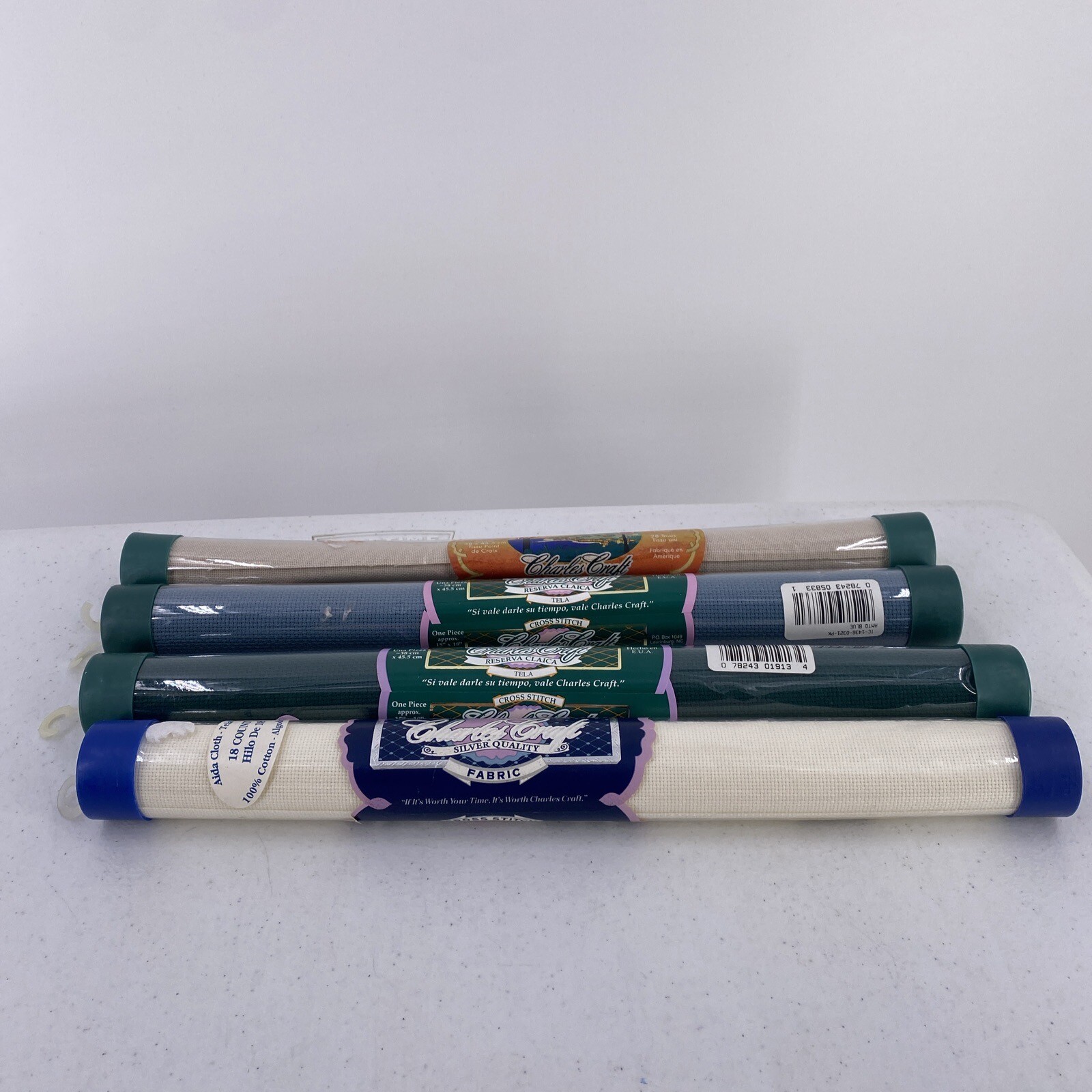 Charles Craft Cross Stitch Fabric 14, 18, 28 Count 15 X 18 Blue Green Tea White