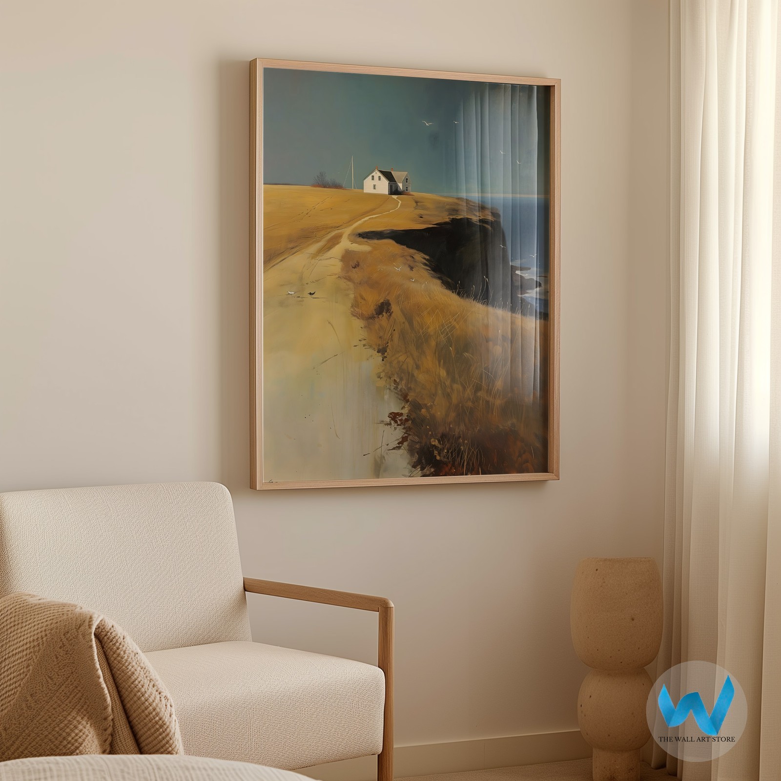 Coastal Landscape Wall Art Tranquil Cliff House Minimalist Nature Coast