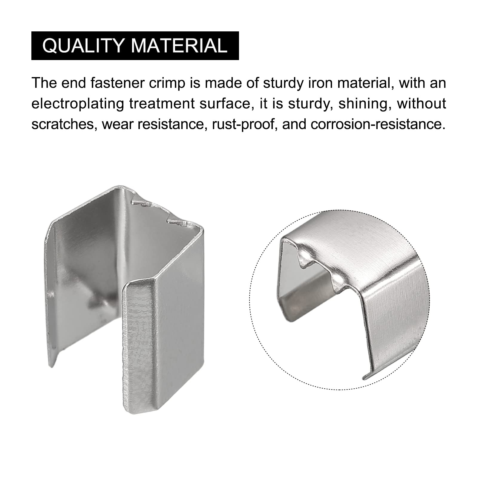 uxcell Fold Over Crimp Caps, 100Pcs 12 x 9mm Ribbon 12 x 9mm, White Nickel