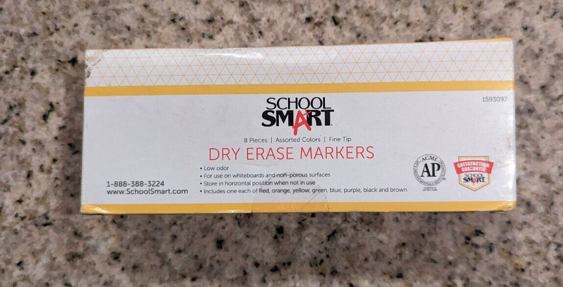 School Smart Dry Erase Pen Style Markers, Fine Tip, Assorted Colors, Pack of 8