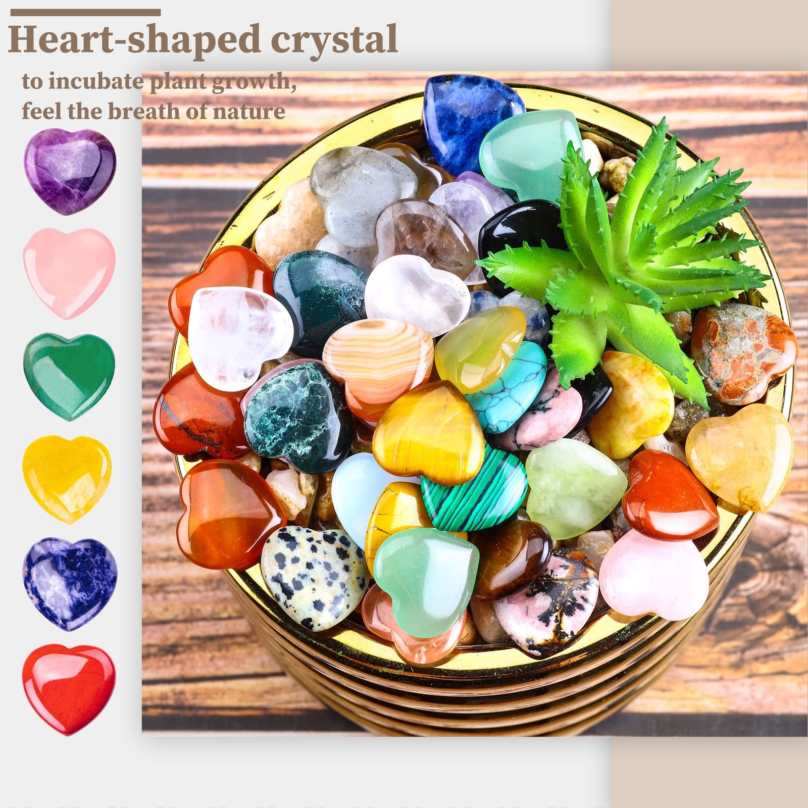 40pcs Natural Heart Shaped Crystal Stones 0.8 Inch Pocket Hearts Bulk Stones …