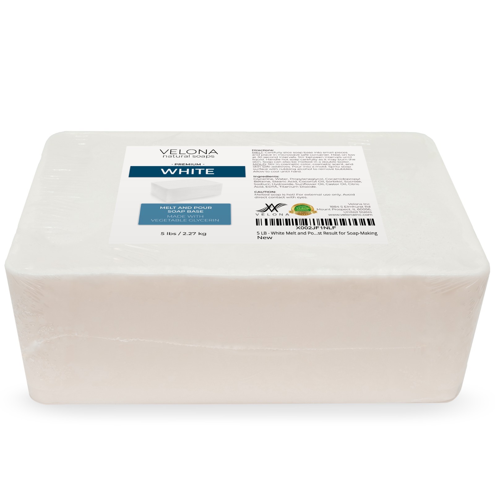 2, 5, 10, 25 LB – White Melt and Pour Soap Base by Velona | SLS/SLES Free