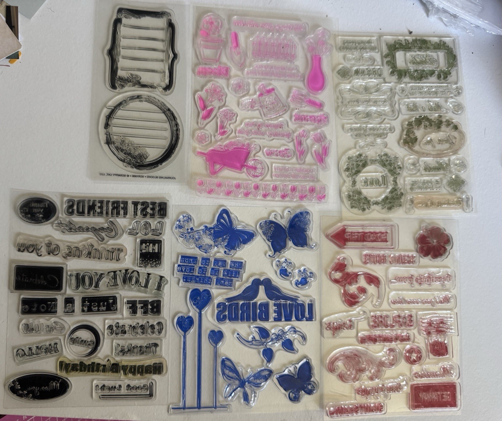 Clear Acrylic Craft Stamps Mixed Lot – Love/Friendship Butterflies Flowers
