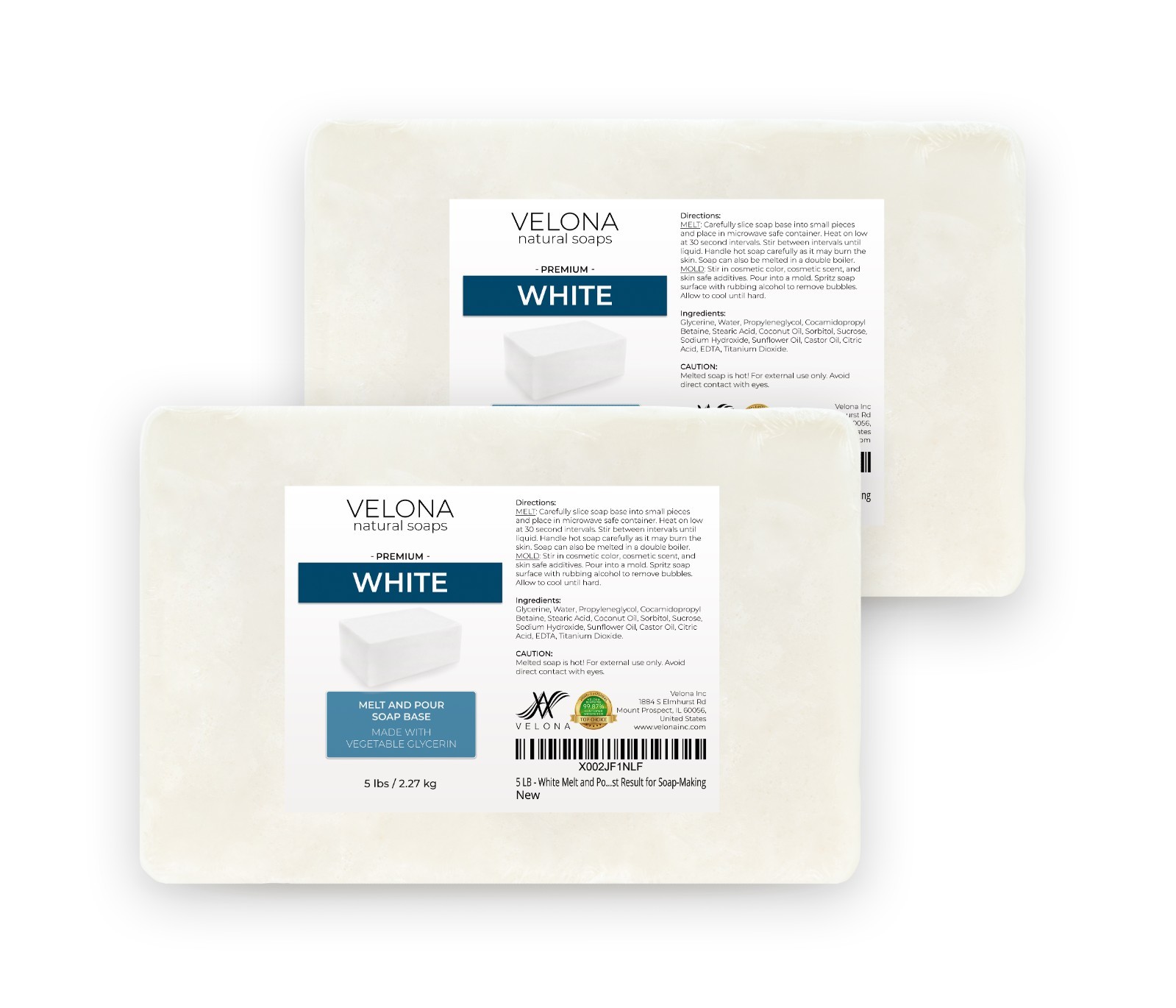 2, 5, 10, 25 LB – White Melt and Pour Soap Base by Velona | SLS/SLES Free