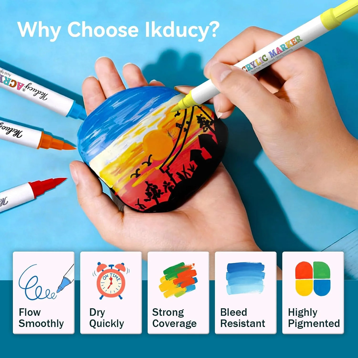 24 Acrylic Paint Markers – Paint Pens for Drawing, Brush + Fine Tips – for Fabri