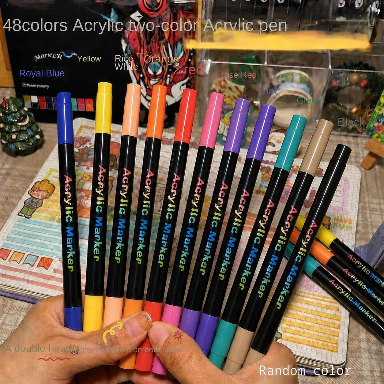 24/48/120 Colors Acrylic Paint Markers Dual Tip Fine Brush Art Pens