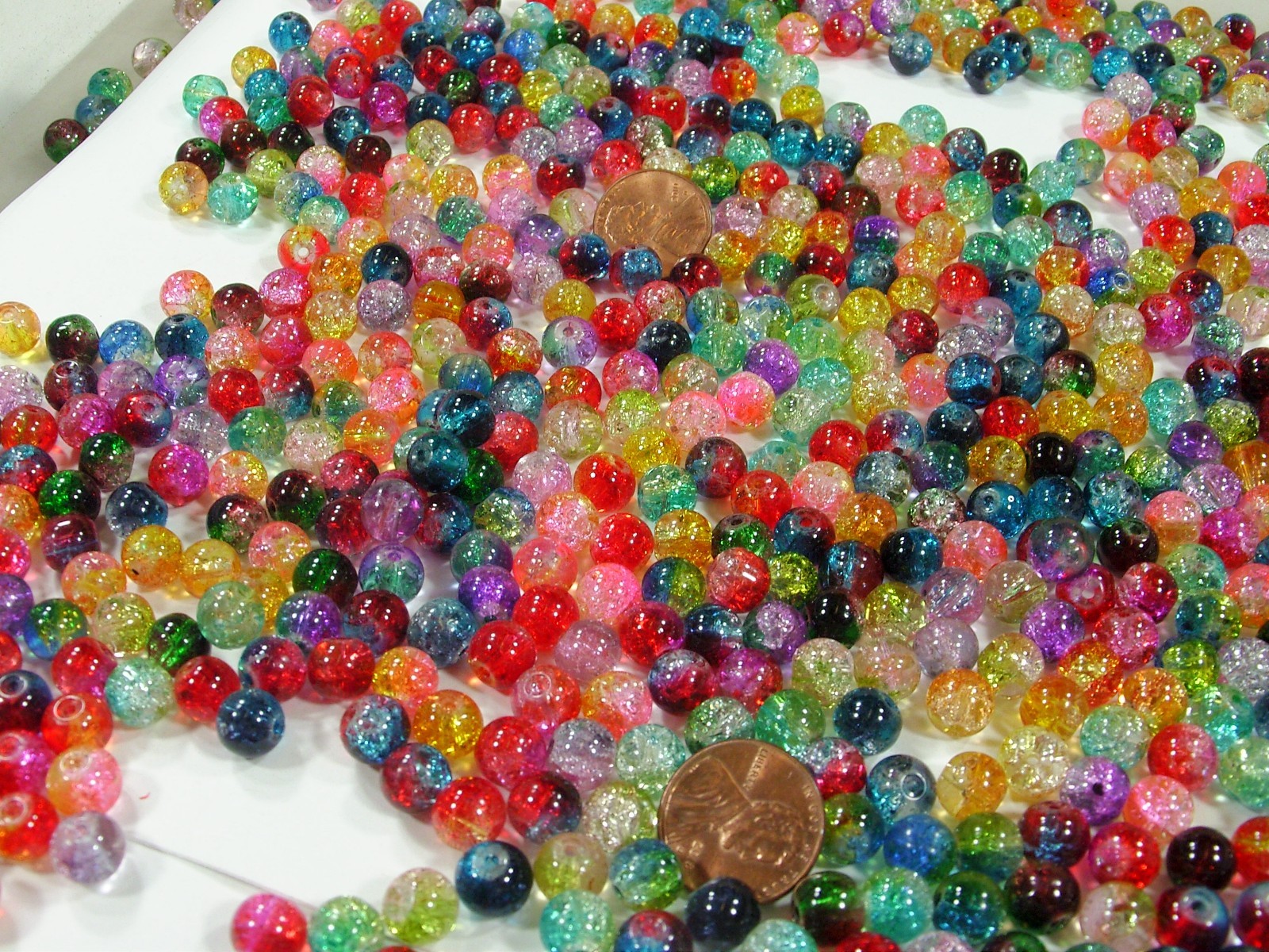 2 Pounds (1,250 PCS) 8mm Round Assorted Color Crackle Glass Beads Bulk (HA-54)⭐