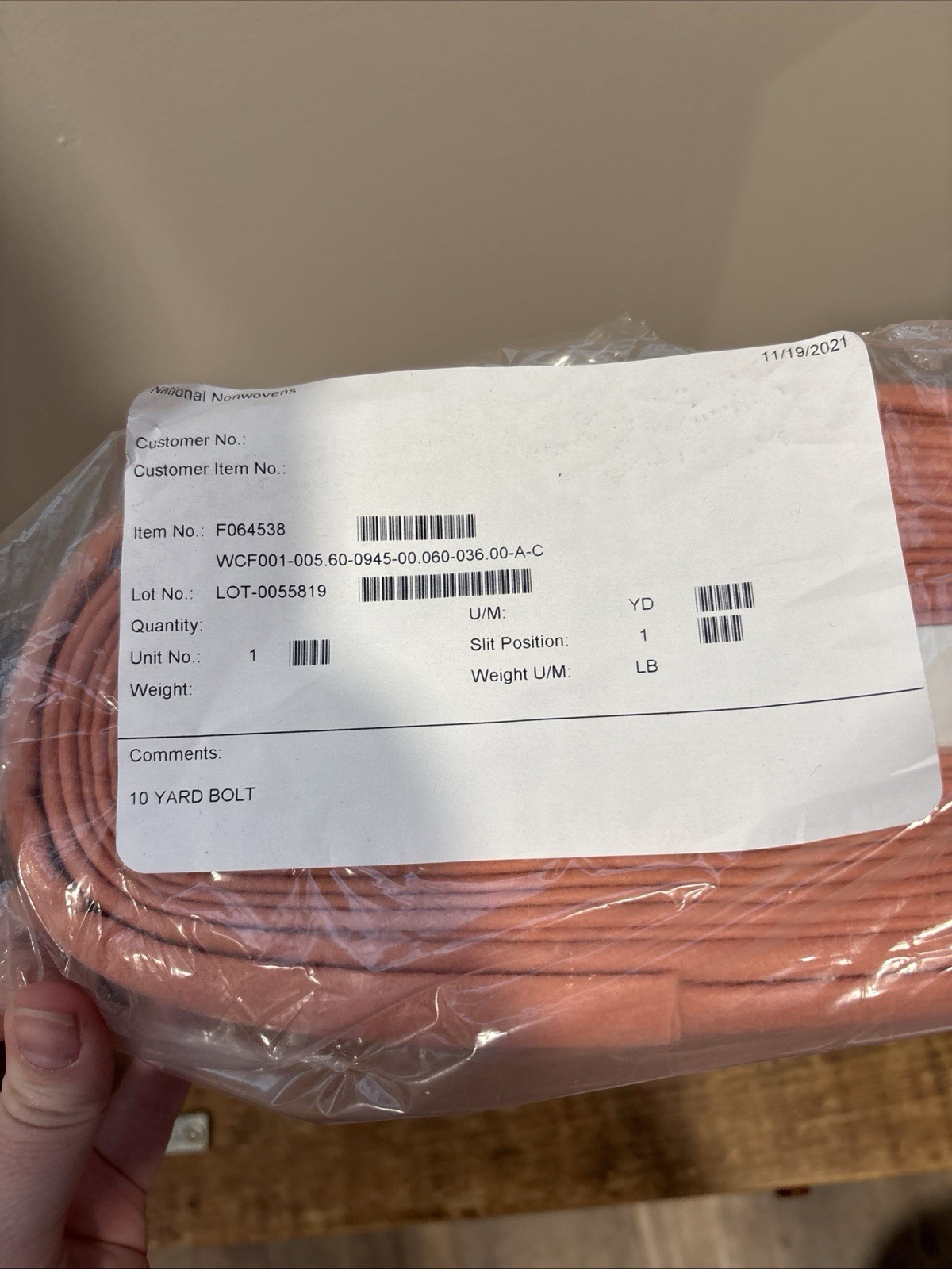 Pink grapefruit 10 Yard Bolt