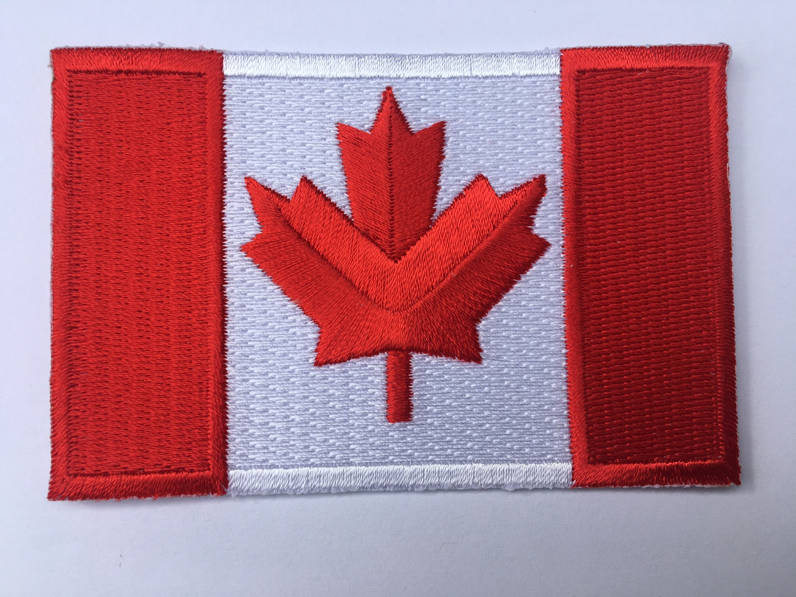 CANADIAN FLAG EMBROIDERED PATCH IRON-ON SEW-ON (3.5×2.25″) CANADA MAPLE LEAF RED