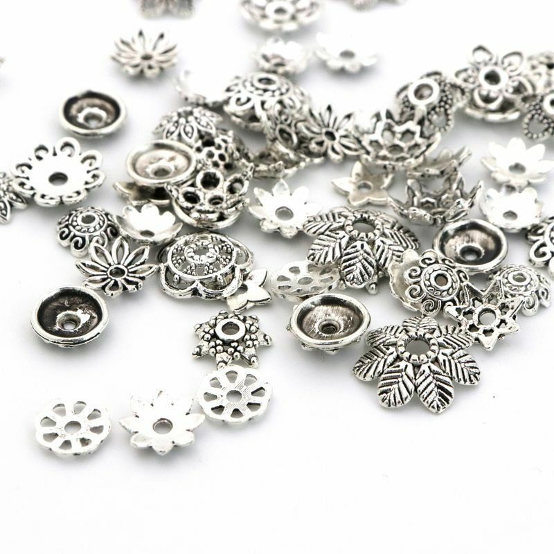100 pcs Silver Tibetan Loose Spacer Bead Caps Bracelet Charms Jewelry Making DIY