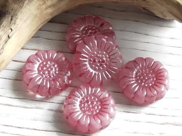 5 – 13mm CZECH OPAQUE PINK, TRANSPARENT CLEAR, PINK PEARL WASH SUNFLOWER BEADS