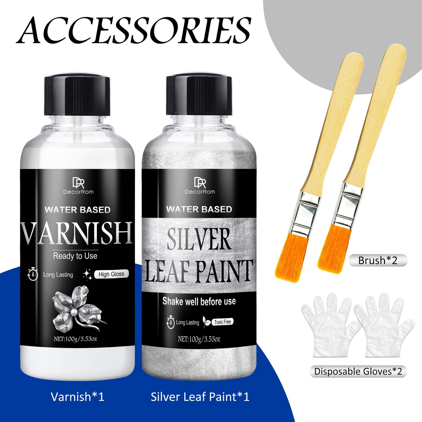Liquid Silver Leaf Paint Kit 3.53oz Ultra Shiny Quick Dry Metallic Gilding P…