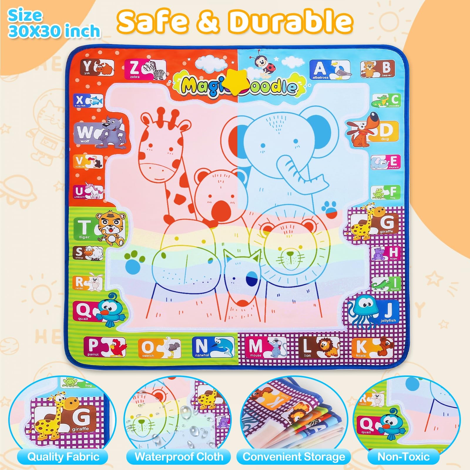 Kizzyea Toys For 2 3 4 5 6 Years Old Boys Girls Water Doodle Mat For Kids Large