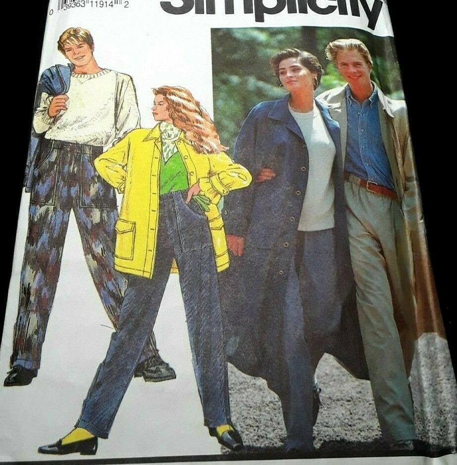 SIMPLICITY UNCUT Pattern 7584 Unisex Adult Teen Size XS-XL Pants Coat Trenchcoat