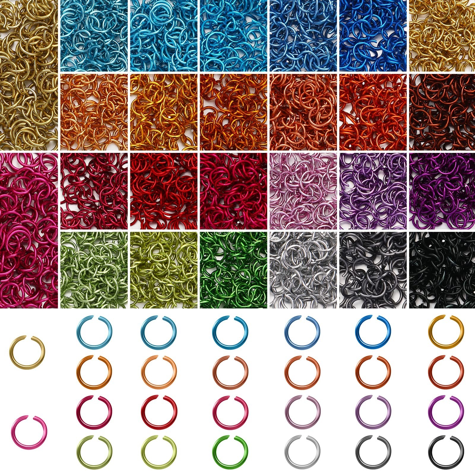 7800 Pieces Chainmail Jump Rings 26 Colors 6mm Open Aluminum Colored Yellow