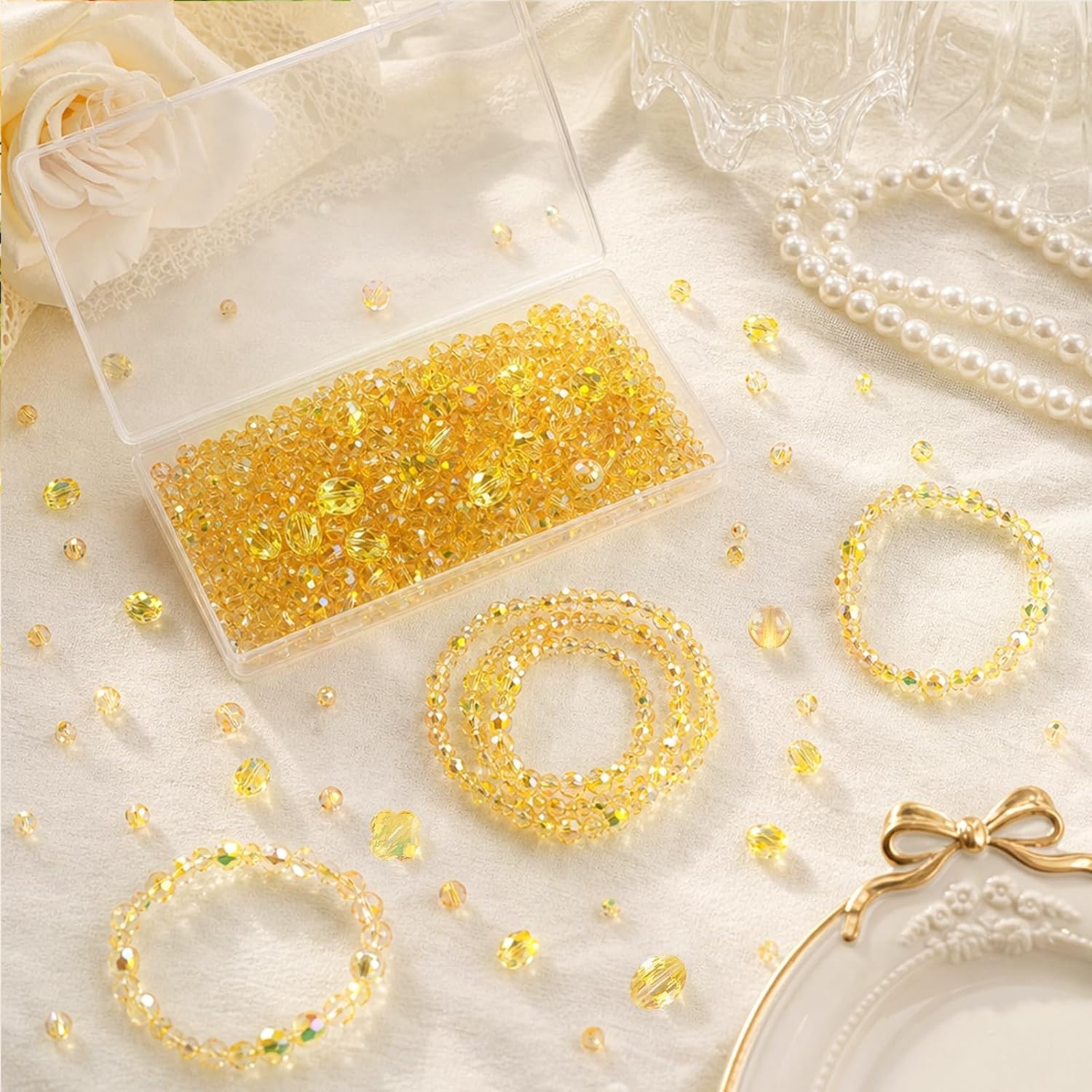 636Pcs Glass Beads for Jewelry Making, Assorted Crystal Beads with Loose Beads f