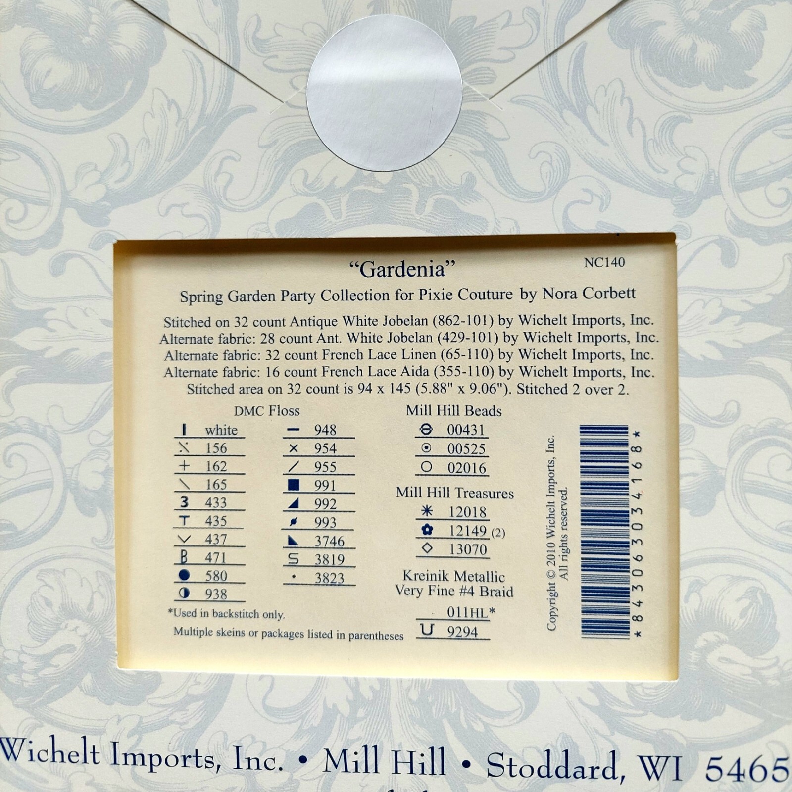Gardenia Cross Stitch Chart Pattern and Embellishment Pack Nora Corbett NC140