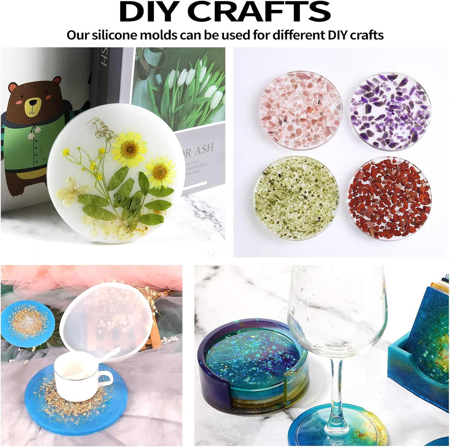 5PCS Resin Coaster Molds – round Silicone Casting Molds for Epoxy Resin Coaster