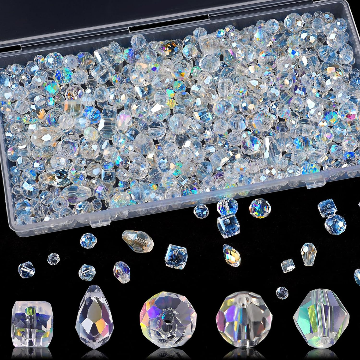 600 Pcs Crystal Glass Beads for Jewelry Making, Crystal Beads with Box, Assorted