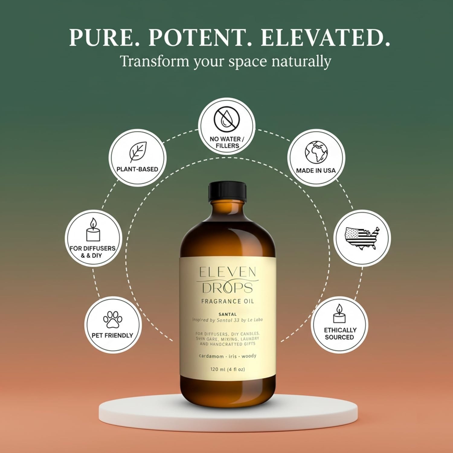 Santal Essential Oil Blend for Diffusers & Candles – Pet Safe, 4 Oz Amber Bottle