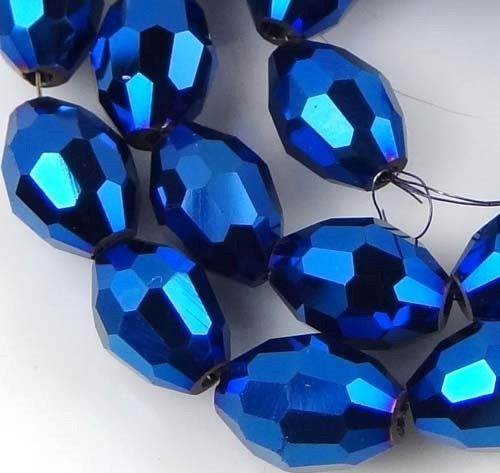 8x6mm Glass Quartz Firepolish Faceted Barrel beads – Metallic Iris Blue (24)