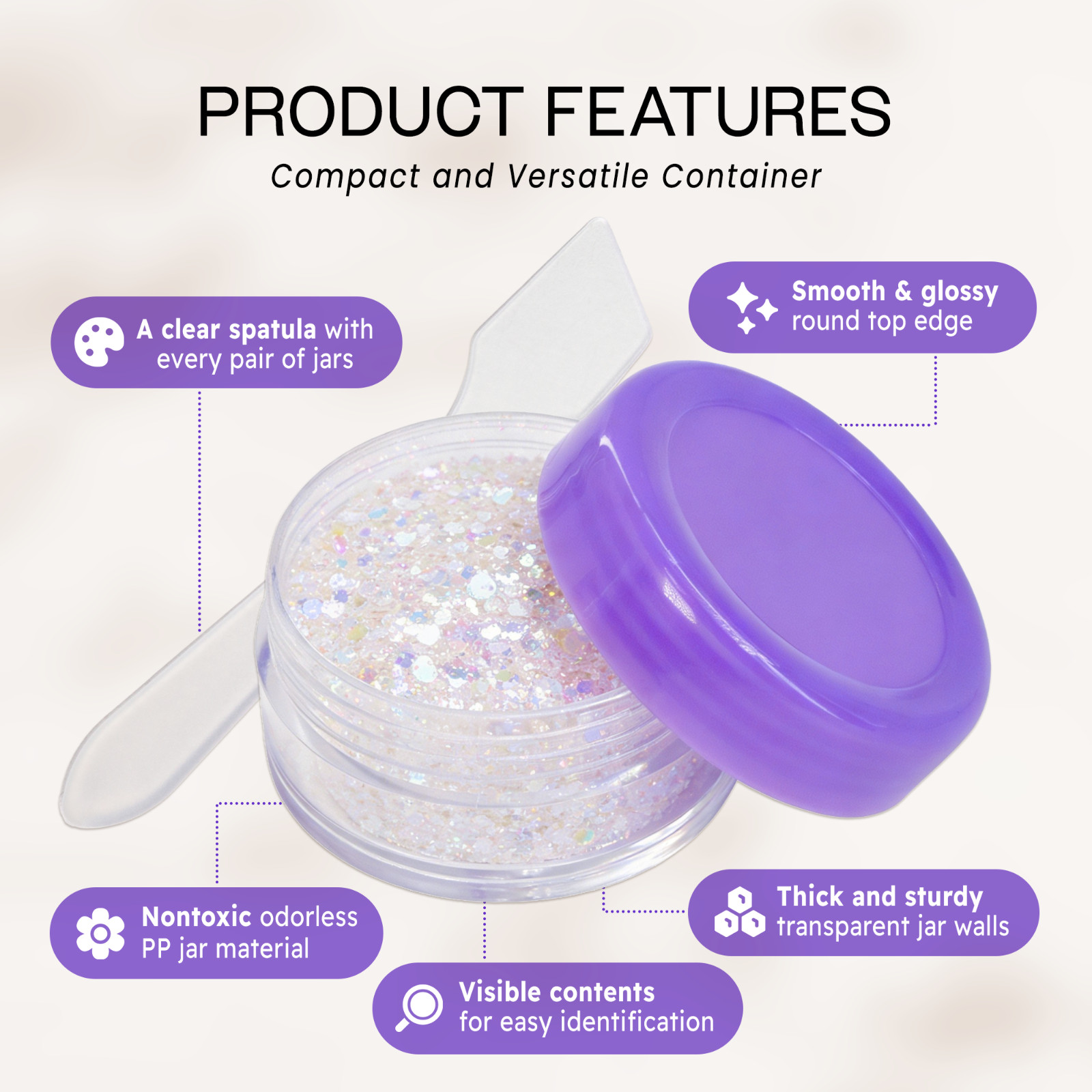 12PCS 10G/10ML Makeup Cream Cosmetic Purple Sample Jar Containers with Spatulas