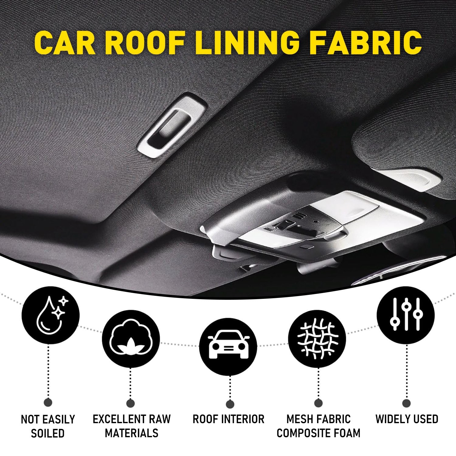 1/8″ Thick Flat Knit Headliner Fabric Foam Auto Roof Repair Upholstery Black