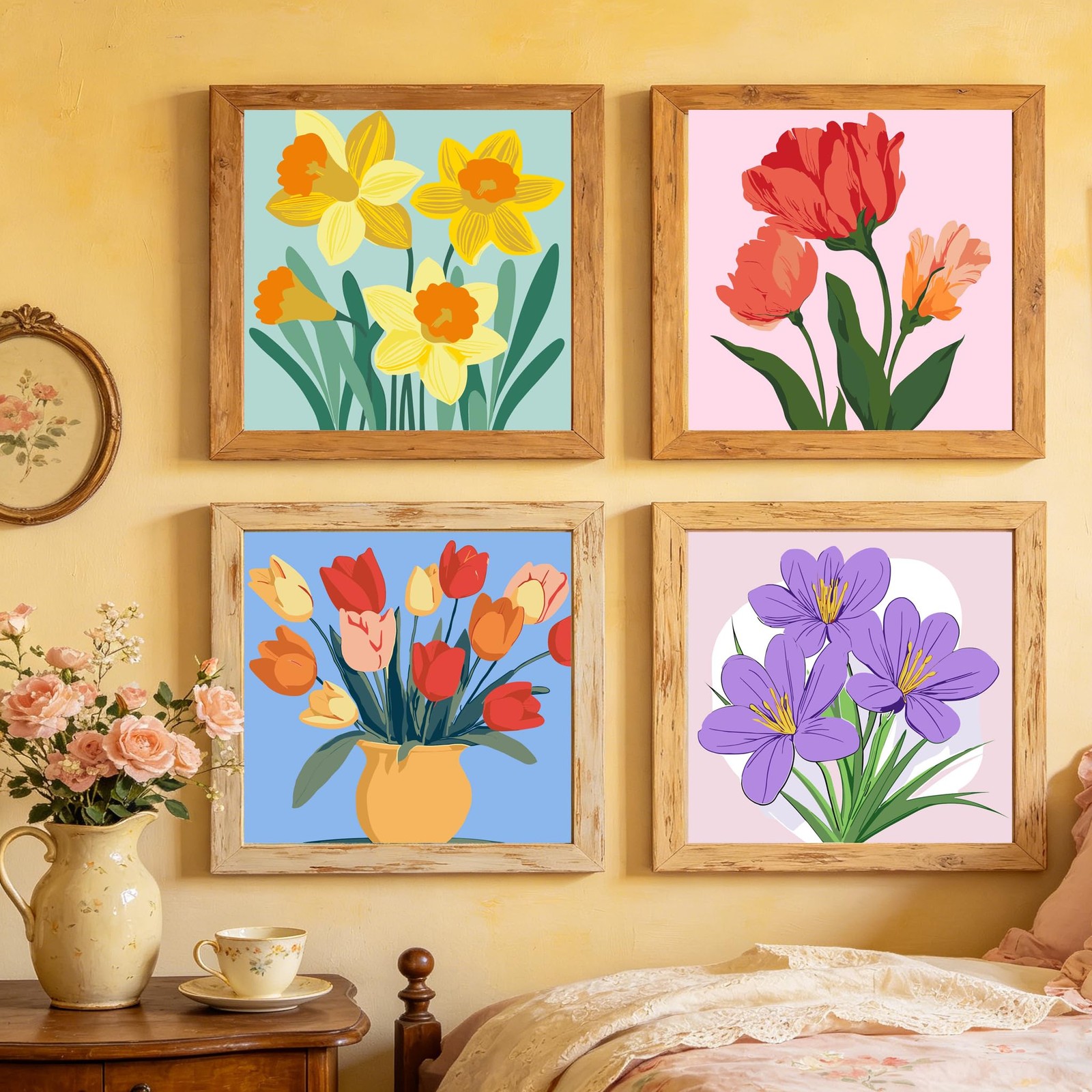 4Pack Framed Flowers Paint by Numbers Kit for Adults Beginner & All Ages 812 …
