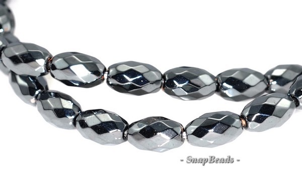 NOIR BLACK HEMATITE GEMSTONE FACETED BARREL DRUM 8X5MM LOOSE BEADS 7.5inch