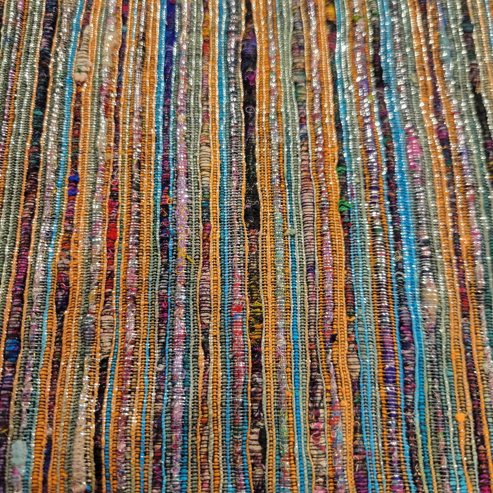 ‘Teal’ Colors, Metallic Silver Handwoven Silk Fabric, Sari Waste, Eco-Friendly