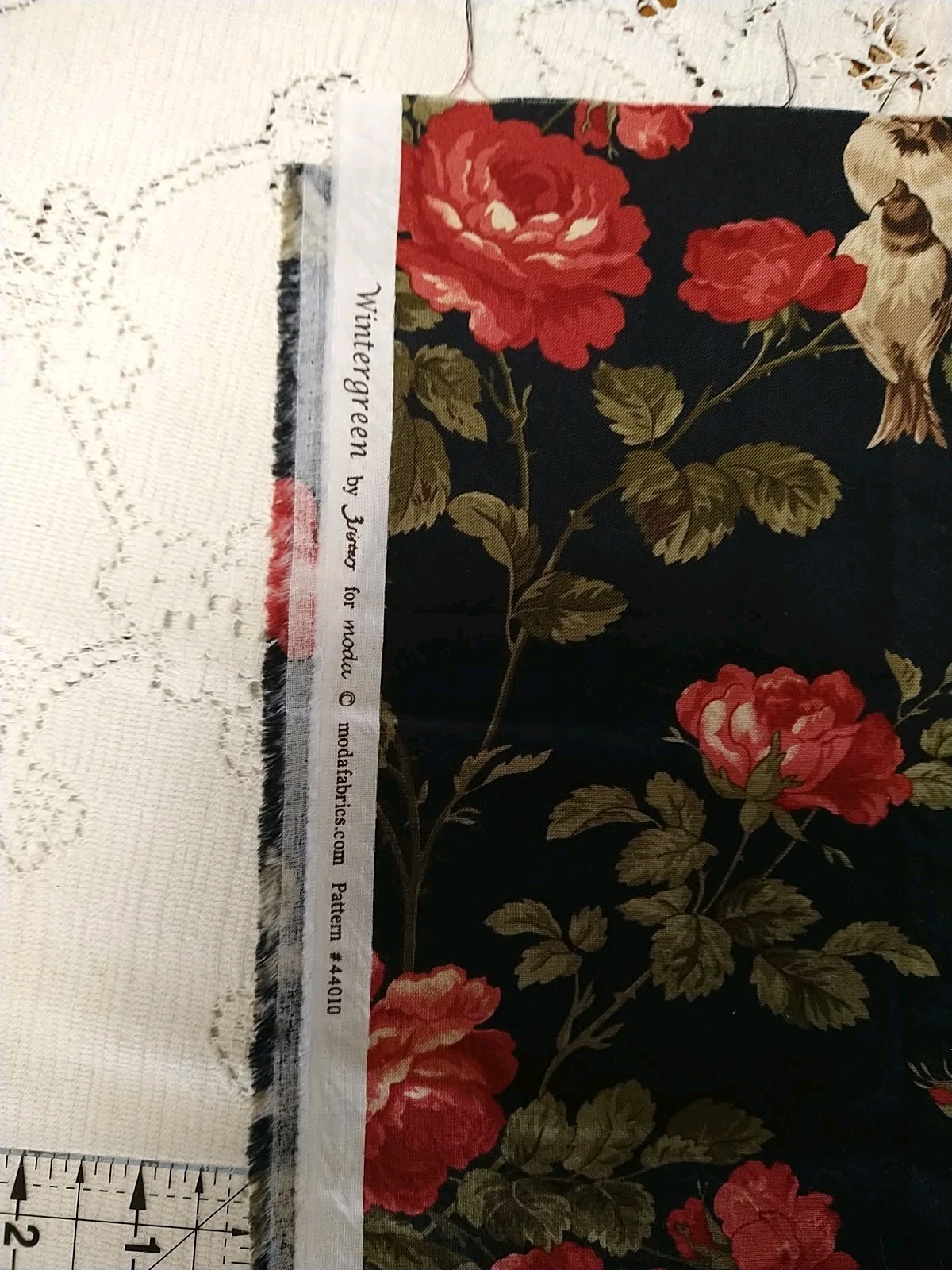 Wintergreen By 3 Sisters For Moda Black Floral Birds 22×42″ CUT #44010