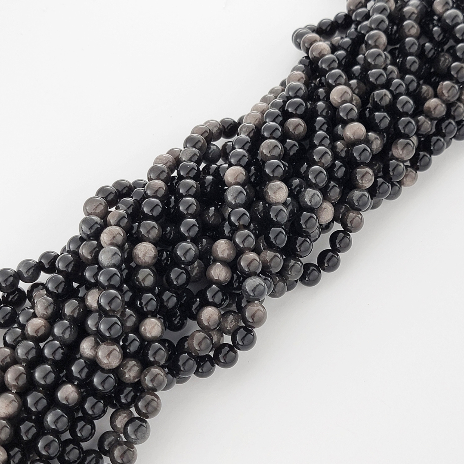 Silver Obsidian Beads Gemstone Natural Smooth Crystal Round 4Mm 6Mm 8Mm 10Mm