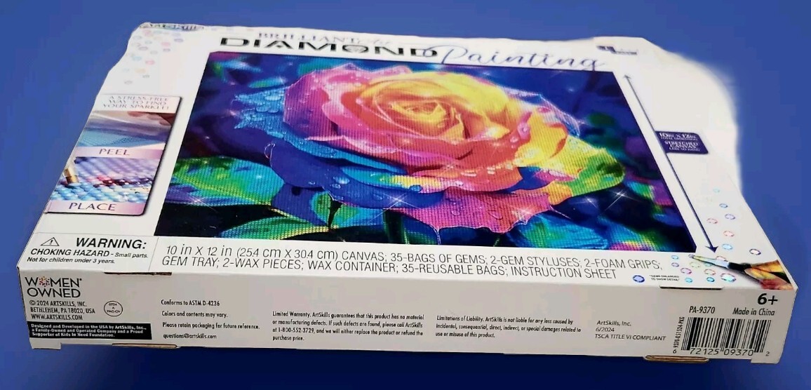 Art Skills Brilliant Art Diamond Painting Kit, 10 X 12 Inch Canvas, Rose Ages 6+