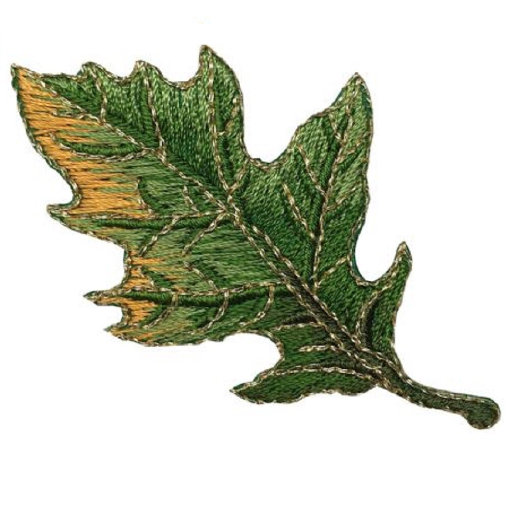 Autumn Fall Leaf Applique Patch – Green Oak Leaf 2-7/8″ (Iron on)
