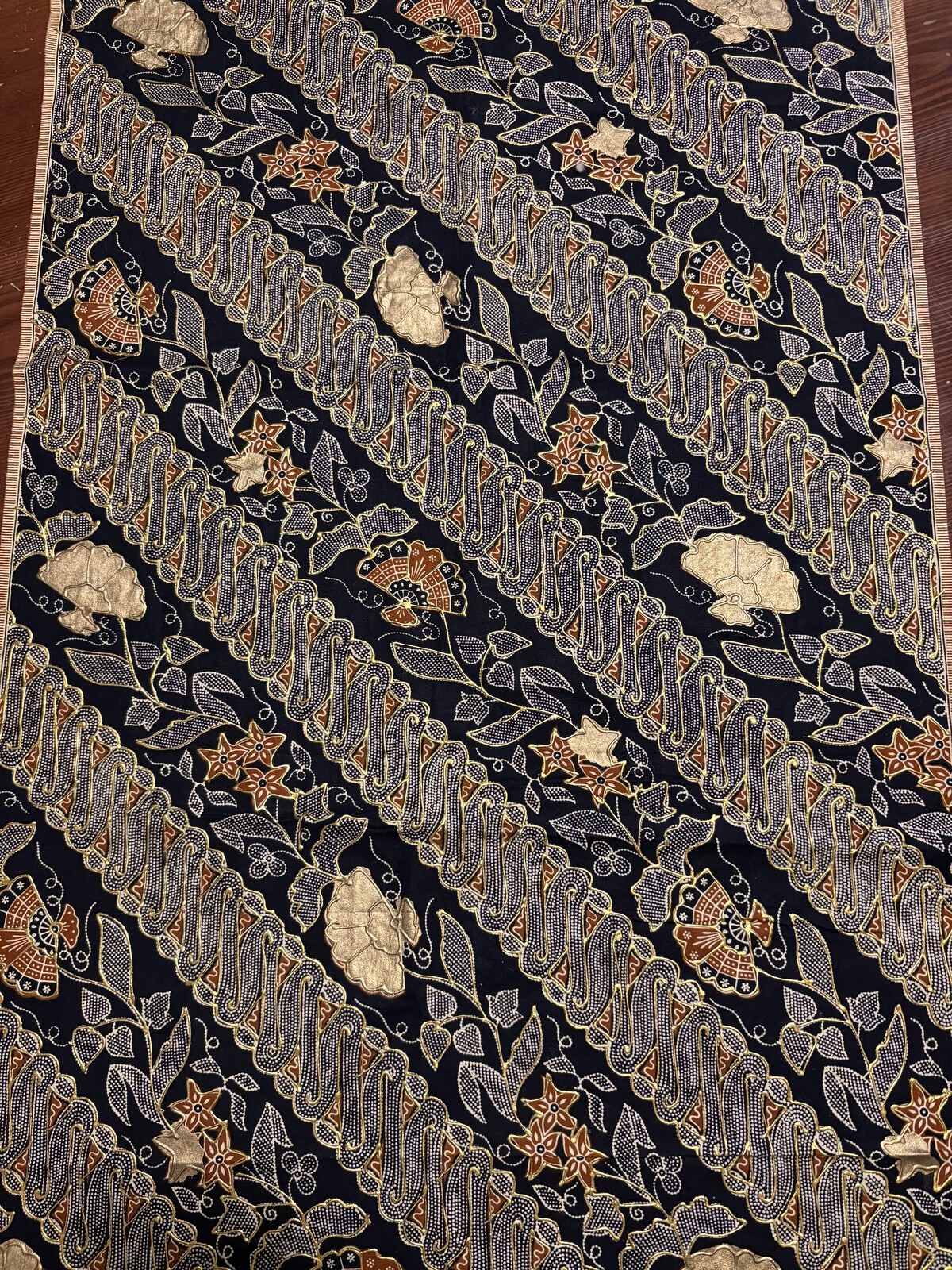 Lot 2 Vintage Bali Prada Batik Fabric Panels 1970s Gold 78×40 77×20